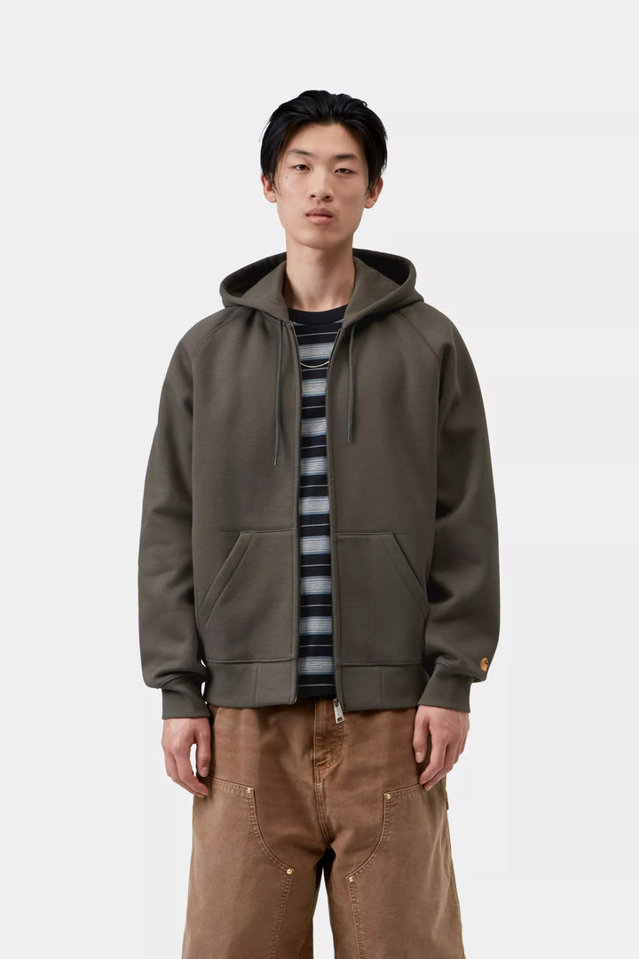 HOOD ZIP CARHARTT WIP CHASE SHUNGITE/GLD