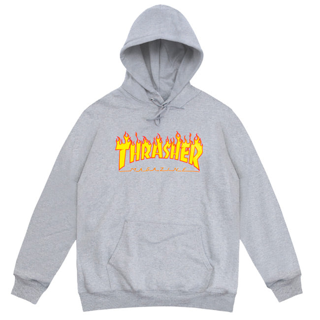 HOOD THRASHER FLAME LOGO GREY